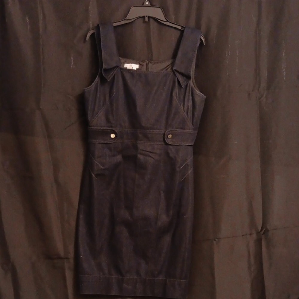 London Times Dark Blue Asymmetrical Dress